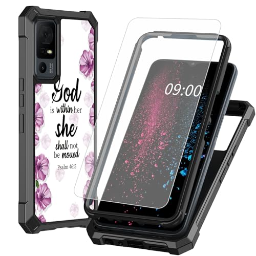 BWEGRHE Schutzhülle für TCL 40 XE 5G 17,1 cm (6,7 Zoll), Bibelviolettes Design, mit Displayschutzfolie aus gehärtetem Glas, 2-lagig, stoßfeste TPU-Ecken + integrierter Rahmen, Bumper von BWEGRHE