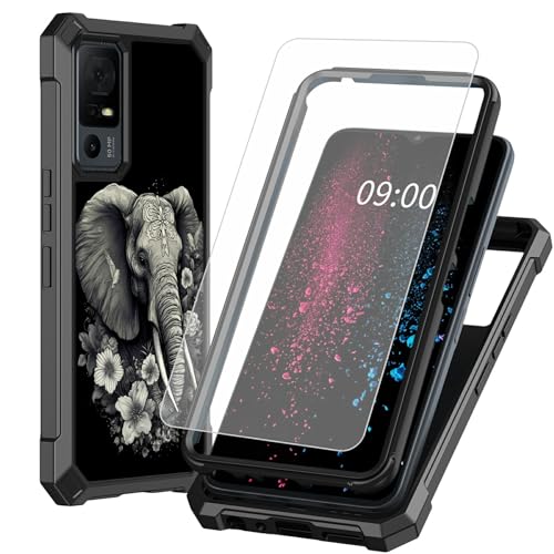BWEGRHE Schutzhülle für TCL 40 XE 5G 17,1 cm (6,7 Zoll), Elefantenblumentattoo-Design für TCL 40 X 5G mit Displayschutzfolie aus gehärtetem Glas, 2-lagig, stoßfeste TPU-Ecke + integrierter Rahmen von BWEGRHE
