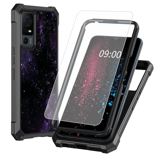 BWEGRHE Schutzhülle für TCL 40 XE 5G 17,1 cm (6,7 Zoll), Galaxy-Design mit Displayschutzfolie aus gehärtetem Glas, 2-lagig, stoßfeste TPU-Ecken + integrierter Rahmen, Violett von BWEGRHE