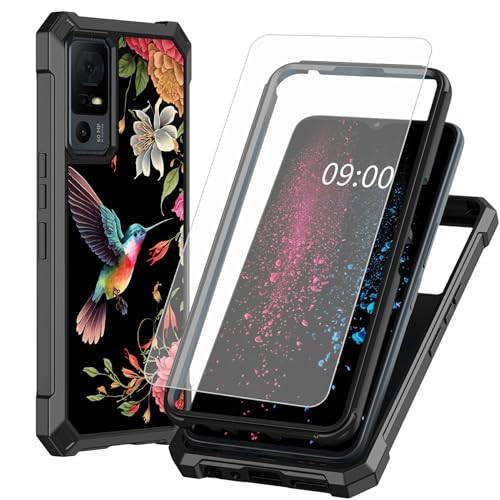 BWEGRHE Schutzhülle für TCL 40 XE 5G 17,1 cm (6,7 Zoll), Kolibri-Blumen-Design mit Displayschutzfolie aus gehärtetem Glas, 2-lagig, stoßfeste TPU-Ecke + integrierter Rahmen, Stoßfängerhülle von BWEGRHE