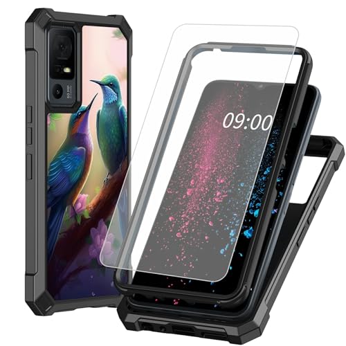 BWEGRHE Schutzhülle für TCL 40 XE 5G 17,1 cm (6,7 Zoll), Kolibri-Blumendesign, mit Displayschutzfolie aus gehärtetem Glas, 2 Schichten, stoßfeste TPU-Ecke + integrierter Rahmen, Stoßfängerhülle für von BWEGRHE