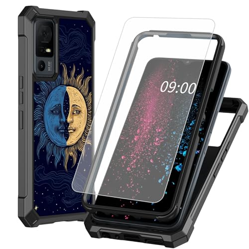 BWEGRHE Schutzhülle für TCL 40 XE 5G 17,1 cm (6,7 Zoll), Motiv: Mond Sonne, Gothic-Design für TCL 40 X 5G, mit Displayschutzfolie aus gehärtetem Glas, 2 Schichten, stoßfeste TPU-Ecke + integrierter von BWEGRHE