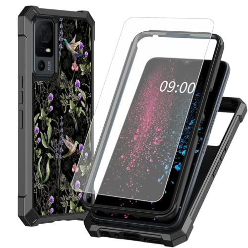 BWEGRHE Schutzhülle für TCL 40 XE 5G 17,1 cm (6,7 Zoll), Motiv: Wildblumenkolibri, mit Displayschutzfolie aus gehärtetem Glas, 2 Schichten, stoßfeste TPU-Ecke + integrierter Rahmen, Stoßfängerhülle von BWEGRHE