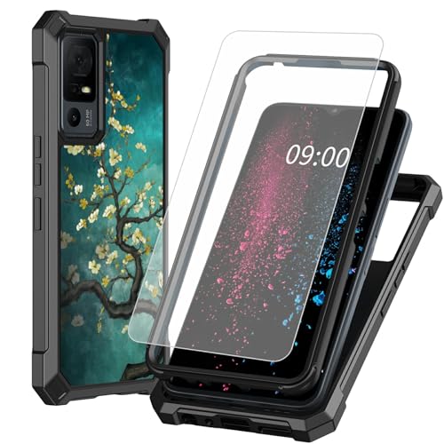 BWEGRHE Schutzhülle für TCL 40 XE 5G 17,1 cm (6,7 Zoll), Pflaumenblüten-Design mit Displayschutzfolie aus gehärtetem Glas, 2-lagig, stoßfeste TPU-Ecke + integrierter Rahmen, Stoßfängerhülle von BWEGRHE