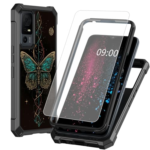 BWEGRHE Schutzhülle für TCL 40 XE 5G 17,1 cm (6,7 Zoll), Schmetterlings-Weltraum-Design für TCL 40 X 5G, mit Displayschutzfolie aus gehärtetem Glas, 2-lagig, stoßfeste TPU-Ecke + integrierter Rahmen von BWEGRHE