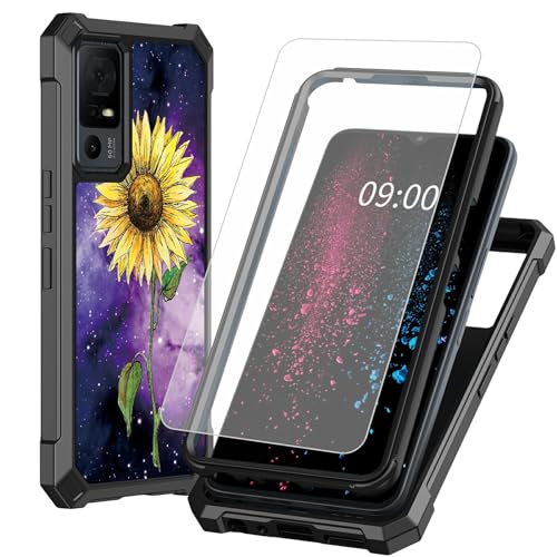 BWEGRHE Schutzhülle für TCL 40 XE 5G 17,1 cm (6,7 Zoll), Sonnenblumen-Design, Galaxie-Design, mit Displayschutzfolie aus gehärtetem Glas, 2-lagig, stoßfeste TPU-Ecke + integrierter Rahmen von BWEGRHE