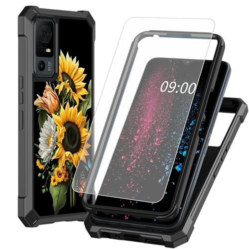 BWEGRHE Schutzhülle für TCL 40 XE 5G 17,1 cm (6,7 Zoll), Sonnenblumen-Schmetterling-Design, mit Displayschutzfolie aus gehärtetem Glas, 2-lagig, stoßfeste TPU-Ecke + integrierter Rahmen von BWEGRHE