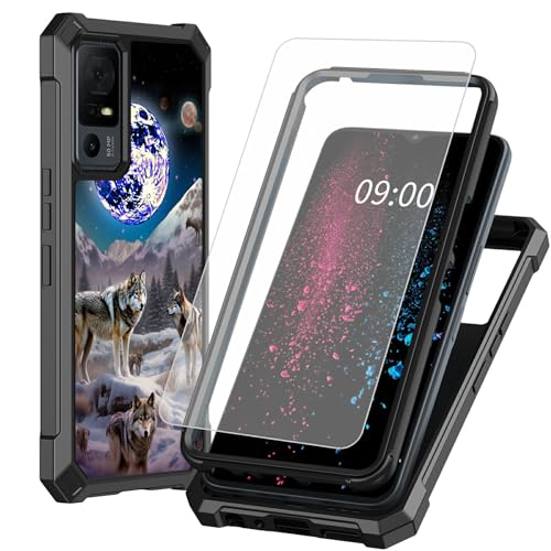 BWEGRHE Schutzhülle für TCL 40 XE 5G 17,1 cm (6,7 Zoll), Wolf-Familien-Design, mit Displayschutzfolie aus gehärtetem Glas, 2-lagig, stoßfeste TPU-Ecke + integrierter Rahmen, Stoßfänger von BWEGRHE