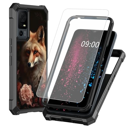 BWEGRHE Schutzhülle für TCL 40 XE 5G 17,1 cm (6,7 Zoll), Wolfsrosen-Design, mit Displayschutzfolie aus gehärtetem Glas, 2-lagig, stoßfeste TPU-Ecke + integrierter Rahmen, Stoßfänger von BWEGRHE