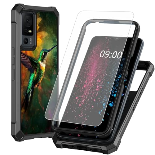 BWEGRHE Schutzhülle für TCL 40 XE 5G 17,1 cm (6,7 Zoll), buntes Kolibri-Design, mit Displayschutzfolie aus gehärtetem Glas, 2 Schichten, stoßfeste TPU-Ecke + integrierter Rahmen, Stoßfängerhülle von BWEGRHE
