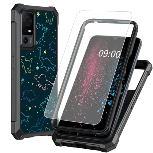 BWEGRHE Schutzhülle für TCL 40 XE 5G 17,1 cm (6,7 Zoll), lustiges Dinosaurier-Design mit Displayschutzfolie aus gehärtetem Glas, 2-lagig, stoßfeste TPU-Ecke + integrierter Rahmen, Stoßfänger von BWEGRHE