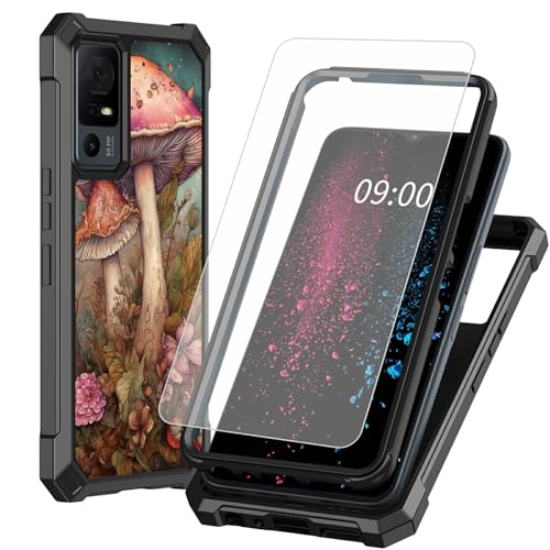 BWEGRHE Schutzhülle für TCL 40 XE 5G 17,1 cm (6,7 Zoll), mit Displayschutzfolie aus gehärtetem Glas, 2-lagig, stoßfeste TPU-Ecke + integrierter Rahmen, Pink Mushroom Design von BWEGRHE