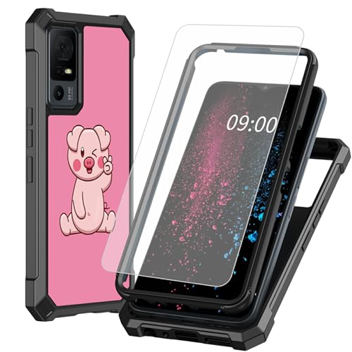 BWEGRHE Schutzhülle für TCL 40 XE 5G 17,1 cm (6,7 Zoll), mit Displayschutzfolie aus gehärtetem Glas, 2-lagig, stoßfeste TPU-Ecke + integrierter Rahmen, Pink Pig Design für TCL 40 X 5G von BWEGRHE