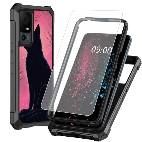 BWEGRHE Schutzhülle für TCL 40 XE 5G 17,1 cm (6,7 Zoll), mit Displayschutzfolie aus gehärtetem Glas, 2-lagig, stoßfeste TPU-Ecke + integrierter Rahmen, Pink Sky Cat Design für TCL 40 X 5G von BWEGRHE