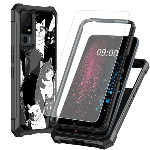 BWEGRHE Schutzhülle für TCL 40 XE 5G 17,1 cm (6,7 Zoll), mit Displayschutzfolie aus gehärtetem Glas, 2-lagig, stoßfeste TPU-Ecke + integrierter Rahmen, Schwarz / Weiß von BWEGRHE