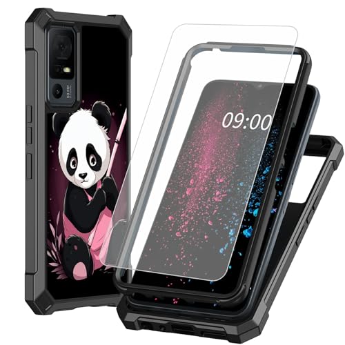 BWEGRHE Schutzhülle für TCL 40 XE 5G 17,1 cm (6,7 Zoll), süßes Panda-Design mit Displayschutzfolie aus gehärtetem Glas, 2-lagig, stoßfeste TPU-Ecke + integrierter Rahmen, Stoßfängerhülle von BWEGRHE