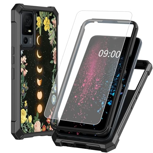 BWEGRHE Schutzhülle für TCL 40 XE 5G 17,1 cm (6,7 Zoll) TCL 40 X 5G (17,1 cm), Mondblumen-Design mit Displayschutzfolie aus gehärtetem Glas, 2-lagig, stoßfeste TPU-Ecken + integrierter Rahmen von BWEGRHE