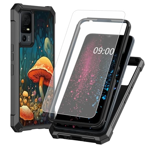 BWEGRHE Schutzhülle für TCL 40 XE 5G 17,1 cm (6,7 Zoll) TCL 40 X 5G (17,1 cm), Pilzblumen-Design mit Displayschutzfolie aus gehärtetem Glas, 2-lagig, stoßfeste TPU-Ecken + integrierter Rahmen von BWEGRHE