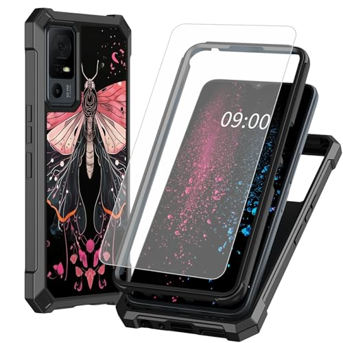 BWEGRHE Schutzhülle für TCL 40 XE 5G 17,1 cm (6,7 Zoll) TCL 40 X 5G (17,1 cm), Schmetterlings-Design, mit Displayschutzfolie aus gehärtetem Glas, 2-lagig, stoßfeste TPU-Ecken + integrierter Rahmen von BWEGRHE