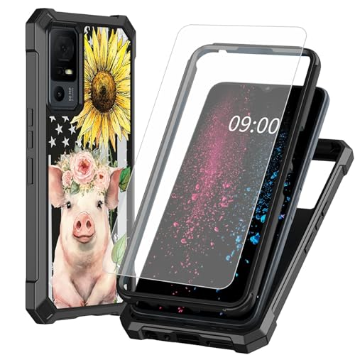 BWEGRHE Schutzhülle für TCL 40 XE 5G 17,1 cm (6,7 Zoll) TCL 40 X 5G (17,1 cm), Schweine-Flagge, Sonnenblumen-Design mit Displayschutzfolie aus gehärtetem Glas, 2-lagig, stoßfeste TPU-Ecke + von BWEGRHE