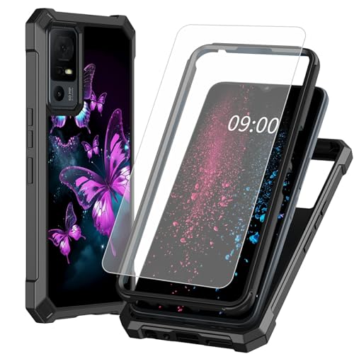 BWEGRHE Schutzhülle für TCL 40 XE 5G 17,1 cm (6,7 Zoll) TCL 40 X 5G (17,1 cm), mit Displayschutzfolie aus gehärtetem Glas, 2-lagig, stoßfeste TPU-Ecke + integrierter Rahmen, Motiv: Schmetterling von BWEGRHE