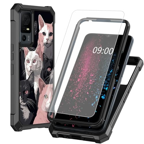BWEGRHE Schutzhülle für TCL 40 XE 5G 17,1 cm (6,7 Zoll) TCL 40 X 5G (17,1 cm), mit Displayschutzfolie aus gehärtetem Glas, 2-lagig, stoßfeste TPU-Ecke + integrierter Rahmen, Schwarz / Rosa von BWEGRHE