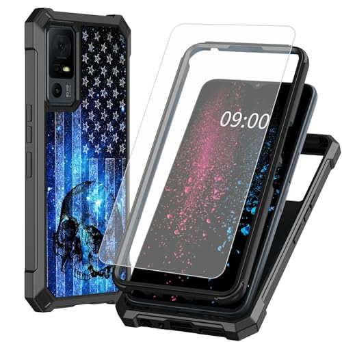 BWEGRHE Schutzhülle für TCL 40 XE 5G 17,1 cm (6,7 Zoll) TCL 40 X 5G (17,1 cm), mit Displayschutzfolie aus gehärtetem Glas, 2-lagig, stoßfeste TPU-Ecken und integrierter Rahmen, Blau von BWEGRHE