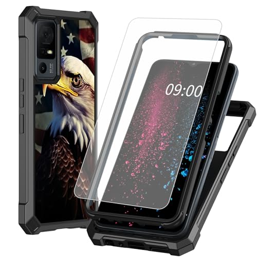 BWEGRHE Schutzhülle für TCL 40 XE 5G 17,1 cm (6,7 Zoll) TCL 40 X 5G mit Displayschutz aus gehärtetem Glas, 2-lagig, stoßfeste TPU-Ecke + integrierter Rahmen, Stoßfänger-Design mit Adlerflagge von BWEGRHE