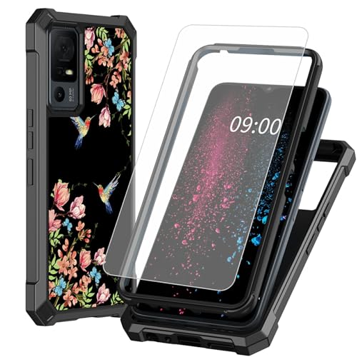 BWEGRHE Schutzhülle für TCL 40 XE 5G 17,1 cm (6,7 Zoll) TCL 40 XE 5G, Kolibri-Blumenmuster und Sakura-Design, mit Displayschutzfolie aus gehärtetem Glas, 2-lagig, stoßfeste TPU-Ecken + integrierter von BWEGRHE