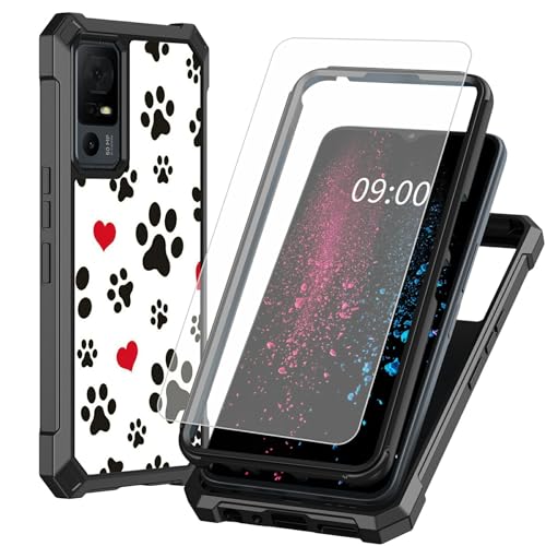 BWEGRHE Schutzhülle für TCL 40 XE 5G 17,1 cm (6,7 Zoll) TCL 40 XE 5G (17,1 cm) mit niedlichem Hundepfotenabdruck-Design, mit Displayschutzfolie aus gehärtetem Glas, 2-lagig, stoßfeste TPU-Ecken und von BWEGRHE