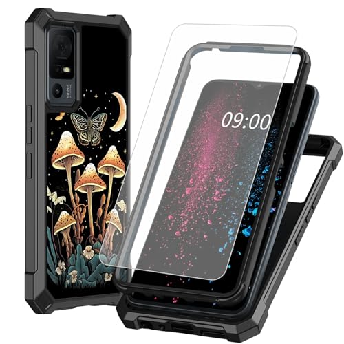 BWEGRHE Schutzhülle für TCL 40 XE 5G 6,7 Zoll (17,1 cm), Motiv: Pilzmotte und Mond, mit Displayschutzfolie aus gehärtetem Glas, 2-lagig, stoßfeste TPU-Ecke + integrierter Rahmen, Stoßfänger von BWEGRHE
