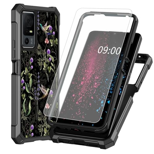 BWEGRHE Schutzhülle für TCL 40T / Jitterbug Smart 4, Motiv: Wildblumen, Kolibri-Design, mit Displayschutzfolie aus gehärtetem Glas, 2-lagig, stoßfeste TPU-Ecke + integrierter Rahmen, Stoßfängerhülle BWEGRHE Schutzhülle für TCL 40T / Jitterbug Smart 4, Motiv: Wildblumen, Kolibri-Design, mit Displayschutzfolie aus gehärtetem Glas, 2-lagig, stoßfeste TPU-Ecke + integrierter Rahmen, Stoßfängerhülle von BWEGRHE