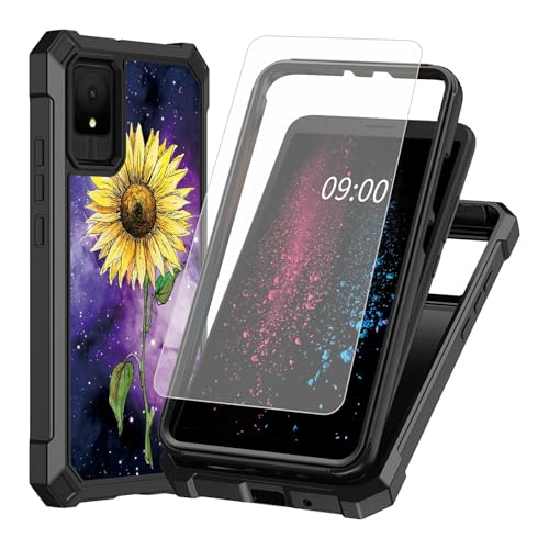 BWEGRHE Schutzhülle für TCL K11 T432W (2024) mit Displayschutzfolie aus gehärtetem Glas, 2-lagig, stoßfest, TPU-Ecken, integrierter Rahmen, Sonnenblumen-Violett, für TCL K11 T432W (2024) von BWEGRHE
