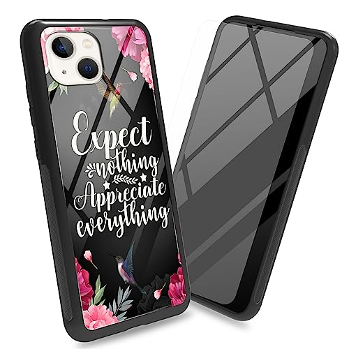 BWEGRHE Schutzhülle für iPhone 14 Plus, 17 cm (6,7 Zoll), mit Displayschutzfolie, gehärtetes Glas, Rückseitenabdeckung, Humingbir-Blumen-Design, weicher TPU-Stoßfängerrahmen, modisch, für Damen und von BWEGRHE