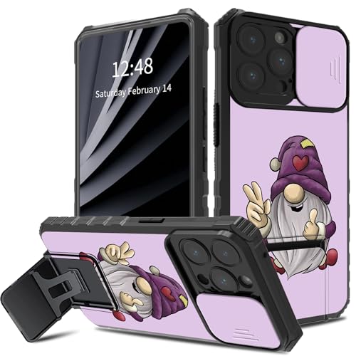BWEGRHE Schutzhülle für iPhone 14 Pro, niedlicher kleiner violetter Zwerg-Design, mit Schiebe-Kamera-Abdeckung, zweilagig, stoßfest, TPU-Stoßdämpfer, für Herren und Damen, mit klappbarem Ständer (2 BWEGRHE Schutzhülle für iPhone 14 Pro, niedlicher kleiner violetter Zwerg-Design, mit Schiebe-Kamera-Abdeckung, zweilagig, stoßfest, TPU-Stoßdämpfer, für Herren und Damen, mit klappbarem Ständer (2 von BWEGRHE