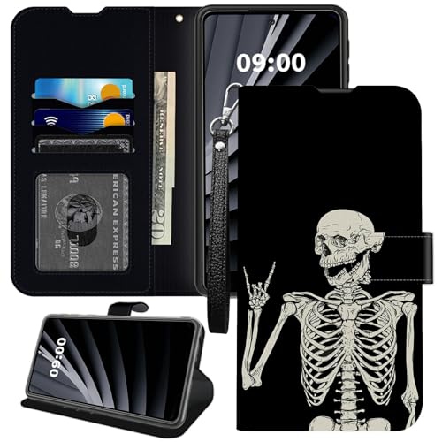BWEGRHE Schutzhülle für iPhone 14 Pro Max, mit Skelett-Totenkopf-Motiv, PU-Leder, TPU, Flip-Magnetschnalle, Ständer, mit Kreditkartenschlitz, Handschlaufe BWEGRHE Schutzhülle für iPhone 14 Pro Max, mit Skelett-Totenkopf-Motiv, PU-Leder, TPU, Flip-Magnetschnalle, Ständer, mit Kreditkartenschlitz, Handschlaufe von BWEGRHE