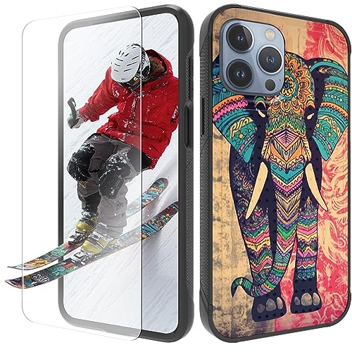 BWEGRHE Schutzhülle für iPhone 14 Pro Max mit Displayschutzfolie, harte Rückseite aus Polycarbonat, strukturierte Rückseite, Bohemian-Elefanten-Design, weicher TPU-Stoßfängerrahmen, rutschfeste Seite BWEGRHE Schutzhülle für iPhone 14 Pro Max mit Displayschutzfolie, harte Rückseite aus Polycarbonat, strukturierte Rückseite, Bohemian-Elefanten-Design, weicher TPU-Stoßfängerrahmen, rutschfeste Seite von BWEGRHE