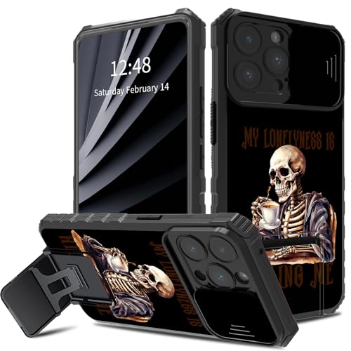 BWEGRHE Schutzhülle für iPhone 14 Pro Max mit lustigem Skelett-Design, zweilagig, stoßfest, TPU-Stoßdämpfer, für Herren und Damen, mit klappbarem Ständer (2 Standmöglichkeiten) für iPhone 14 Pro Max von BWEGRHE