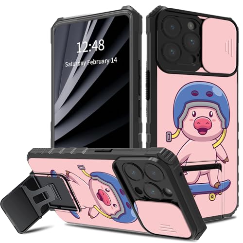 BWEGRHE Schutzhülle für iPhone 14 Pro mit Schiebe-Kamera-Abdeckung, zweilagig, stoßfest, TPU-Stoßdämpfer, für Herren und Damen, mit klappbarem Ständer (2 Standmöglichkeiten) für iPhone 14 Pro von BWEGRHE