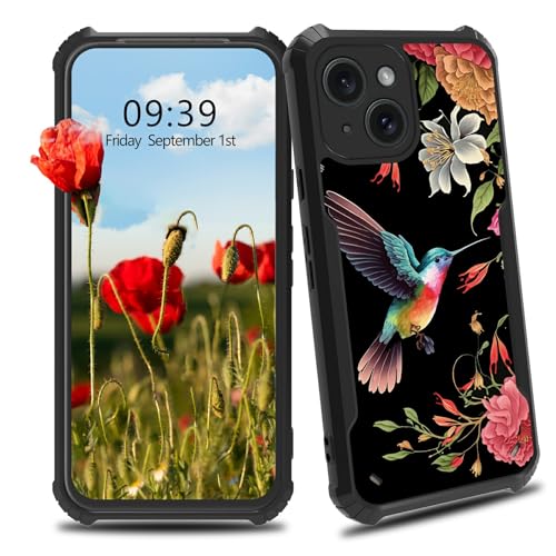 BWEGRHE Schutzhülle für iPhone 15 Plus, 17 cm (6,7 Zoll), Kolibri-Blumen-Design, schlanke Passform, Hartplastik, Stoßschutz, Ecken, stoßfest, kratzfest, Schutzhülle für iPhone 15 Plus von BWEGRHE