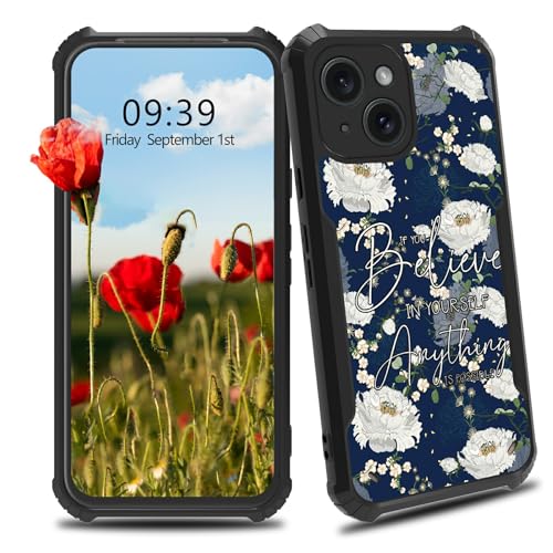 BWEGRHE Schutzhülle für iPhone 15 Plus, 17 cm (6,7 Zoll), Motiv: Bibelzitate, Blumen, für Herren und Damen, schmale Passform, Hartplastik, Stoßschutz, Ecken, stoßfest, kratzfest, Schutzhülle für von BWEGRHE