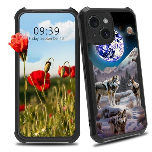 BWEGRHE Schutzhülle für iPhone 15 Plus, 17 cm (6,7 Zoll), Motiv: Wolf-Familie, für Herren und Damen, schmale Passform, Hartplastik, Stoßschutz, Ecken, stoßfest, kratzfest, Schutzhülle für iPhone 15 von BWEGRHE