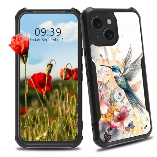 BWEGRHE Schutzhülle für iPhone 15 Plus, 17 cm (6,7 Zoll), für Damen und Herren, schmale Passform, Hartplastik, Stoßschutz, Ecken, stoßfest, kratzfest, Aquarell-Design von BWEGRHE