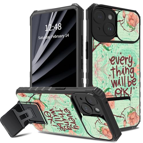 BWEGRHE Schutzhülle für iPhone 15 Plus mit Schiebe-Kamera-Abdeckung, zweilagig, stoßfest, TPU-Stoßdämpfer, für Herren und Damen, mit klappbarem Ständer (2 Standmöglichkeiten) für iPhone 15 Plus von BWEGRHE