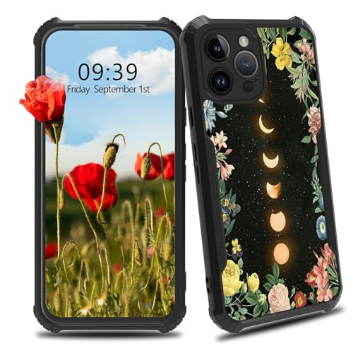 BWEGRHE Schutzhülle für iPhone 15 Pro, 15,5 cm (6,1 Zoll), Motiv: Mondblumen, für Herren und Damen, schmale Passform, Hartplastik, Stoßschutz, Ecken, stoßfest, kratzfest, Schutzhülle für iPhone 15 Pro von BWEGRHE