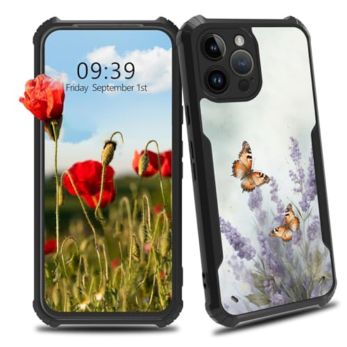 BWEGRHE Schutzhülle für iPhone 15 Pro, 15,5 cm (6,1 Zoll), Motiv: Schmetterling, Lavendel, für Herren und Damen, schmale Passform, Hartplastik, Stoßschutz, Ecken, stoßfest, kratzfest, Schutzhülle für von BWEGRHE