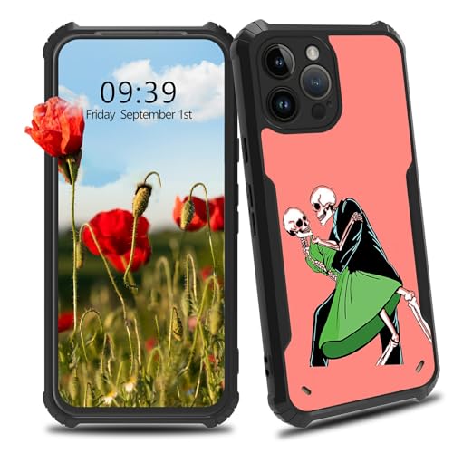 BWEGRHE Schutzhülle für iPhone 15 Pro, 15,5 cm (6,1 Zoll), Motiv: Totenkopf-Tanz, für Herren und Damen, schmale Passform, Hartplastik, Stoßschutz, Ecken, stoßfest, kratzfest, Schutzhülle für iPhone 15 von BWEGRHE