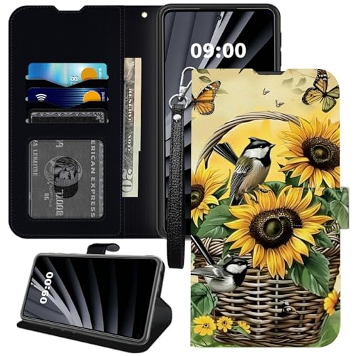 BWEGRHE Schutzhülle für iPhone 15 Pro, iPhone 15 Pro, Motiv: Sonnenblumen-Vögel, Brieftaschen-Hülle, PU-Leder, TPU, Flip-Magnetschnalle, Ständer mit Kreditkartenschlitz, Handschlaufe BWEGRHE Schutzhülle für iPhone 15 Pro, iPhone 15 Pro, Motiv: Sonnenblumen-Vögel, Brieftaschen-Hülle, PU-Leder, TPU, Flip-Magnetschnalle, Ständer mit Kreditkartenschlitz, Handschlaufe von BWEGRHE
