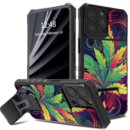 BWEGRHE Schutzhülle für iPhone 15 Pro Max mit Schiebe-Kamera-Abdeckung, doppellagig, stoßfest, TPU-Stoßdämpfer, für Herren und Damen, mit klappbarem Ständer (2 Standmöglichkeiten) für iPhone 15 Pro von BWEGRHE