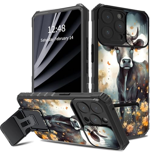 BWEGRHE Schutzhülle für iPhone 15 Pro Max mit Schiebe-Kamera-Abdeckung, zweilagig, stoßfest, TPU-Stoßdämpfer, für Herren und Damen, mit klappbarem Ständer (2 Standmöglichkeiten) für iPhone 15 Pro Max von BWEGRHE